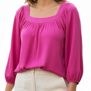 NEW Andree By Unit Sz L Boho Cottagecore Prairie Peasant Pink Cotton Blouse